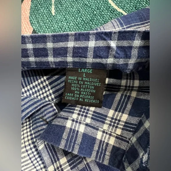 Vintage Santana Collarless Plaid Denim Button Up Shirt - Picture 7 of 11